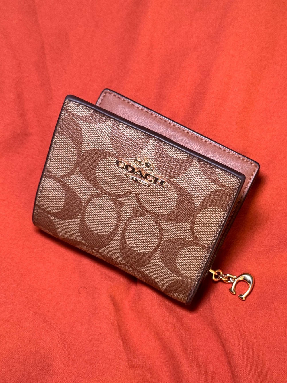 Coach Brown Signature Canvas Bifold Wallet with Gold Hardware